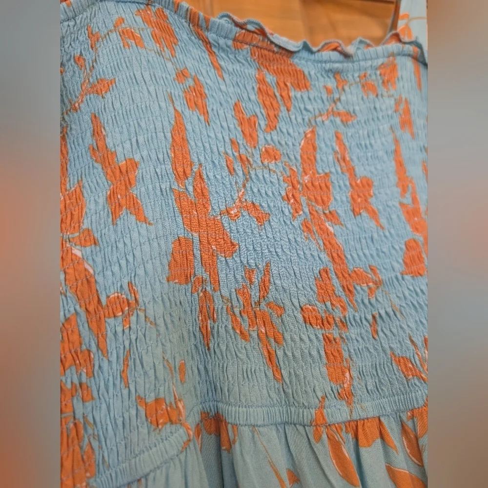 Elegant Floral Maxi Dress in Blue and Orange - Picture 6 of 10